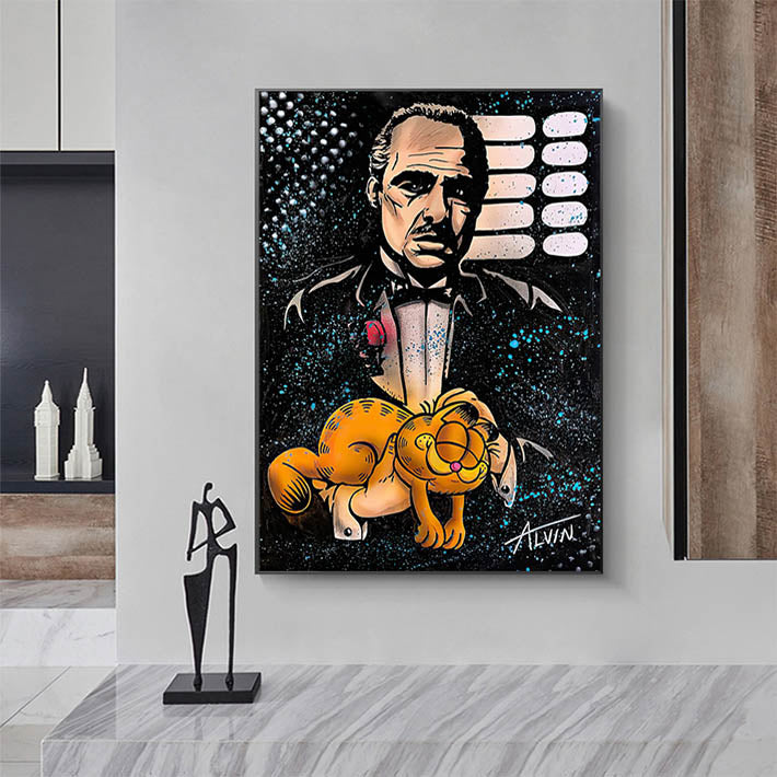 DER PATE GODFATHER GARFIELD MAFIA -MEGA XXXL 160X90 CM Leinwandbilder inkl. Holzrahmen Löwenkönig
