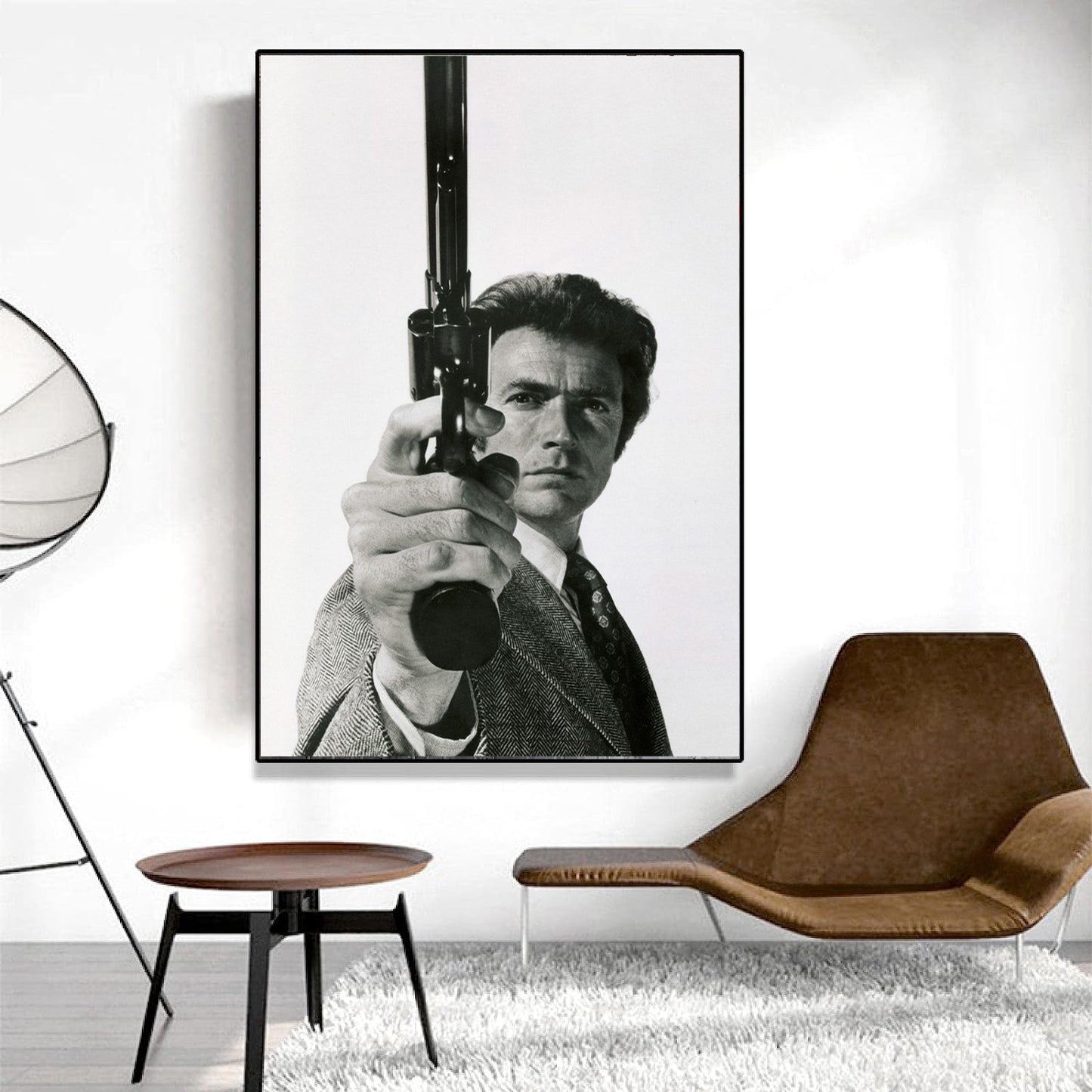 x664 XXL Leinwandbilder Clint Eastwood Dirty Harry Filme Hollywood Stars Schwarz Weiss Waffen - MEGA XXXL 160X90 CM Leinwandbilder inkl. Holzrahmen