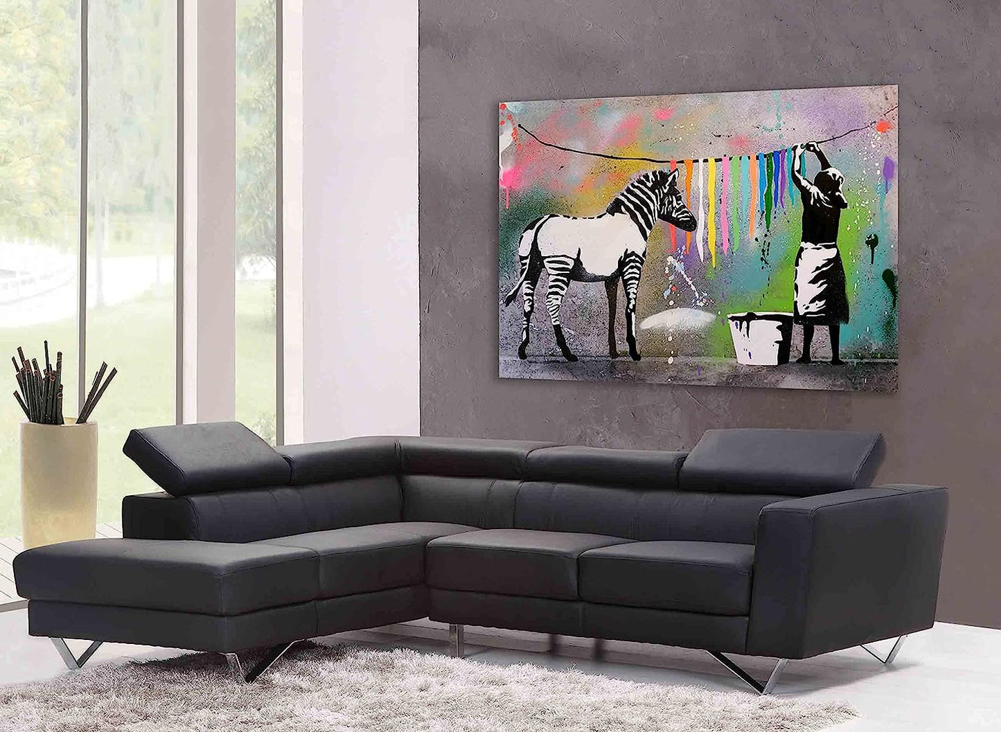 MEGA XXXL 160X90 CM Leinwandbilder inkl. Holzrahmen BANKSY ZEBRA Bunt