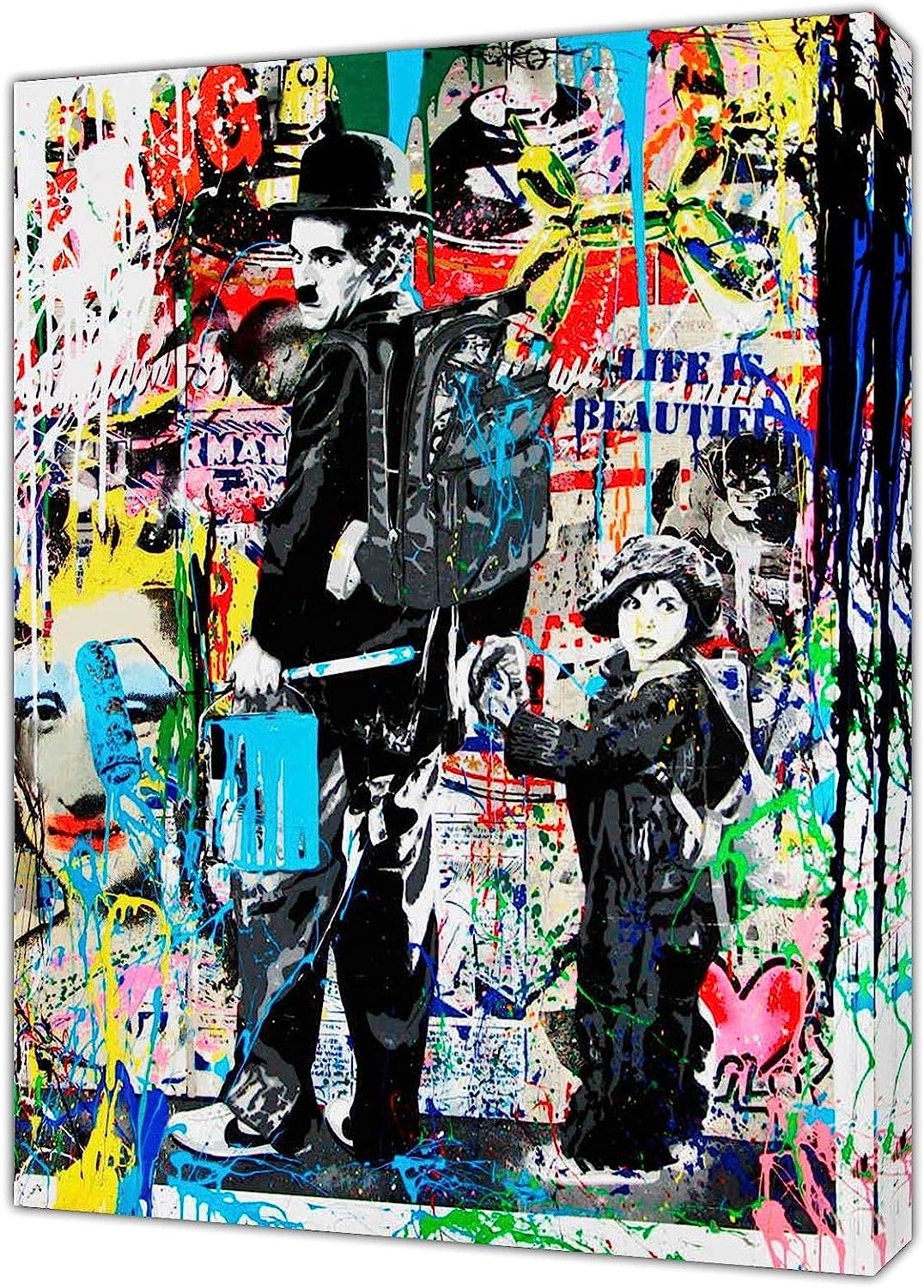 MEGA XXXL 160X90 CM Leinwandbilder inkl. Holzrahmen X141 Banksy Charlie Chaplin