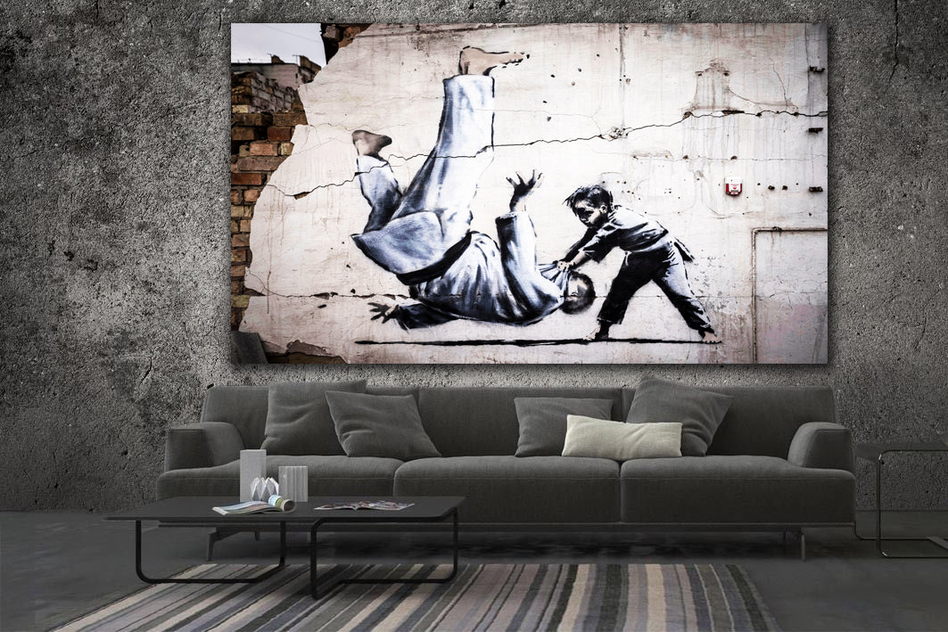 BANKSY PUTIN JUDO KO STREET ART - MEGA XXXL 160X90 CM Leinwandbilder inkl. Holzrahmen