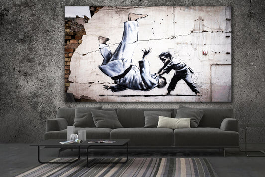 BANKSY PUTIN JUDO KO STREET ART - MEGA XXXL 160X90 CM Leinwandbilder inkl. Holzrahmen