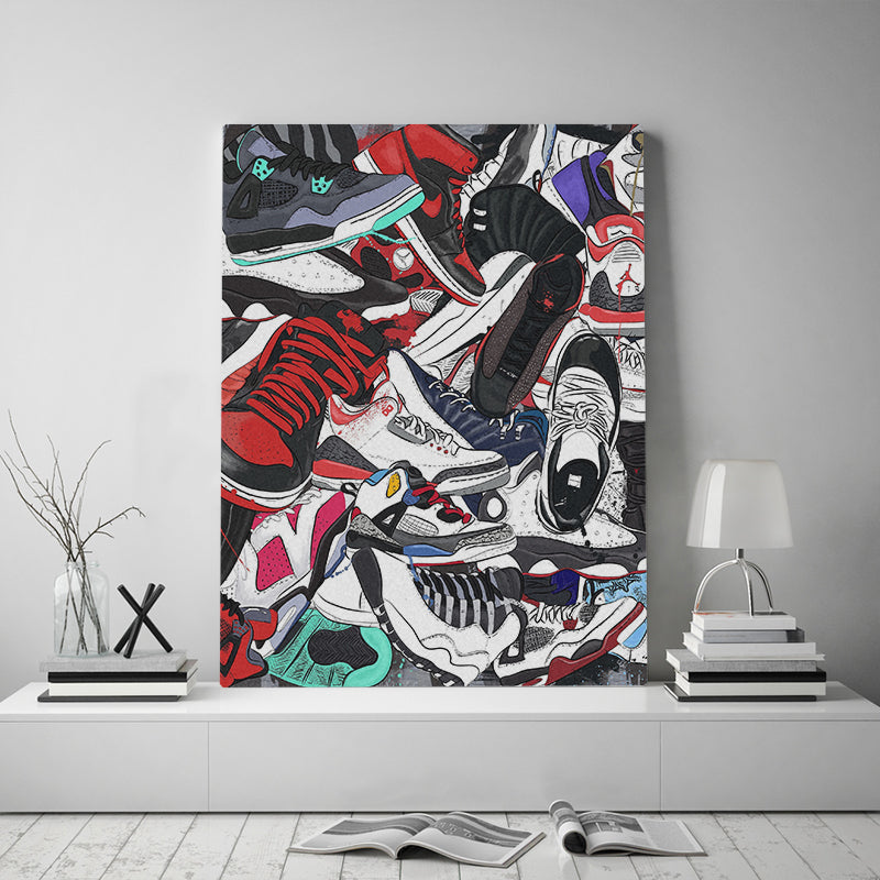 XXL Leinwandbilder Sneakers Nike Turnschuhe Mode Trend Leinwand Wand Kunst Nordic Malerei Home Dekoration Modulare Poster Wohnzimmer Rahmen - MEGA XXXL 160X90 CM Leinwandbilder inkl. Holzrahmen