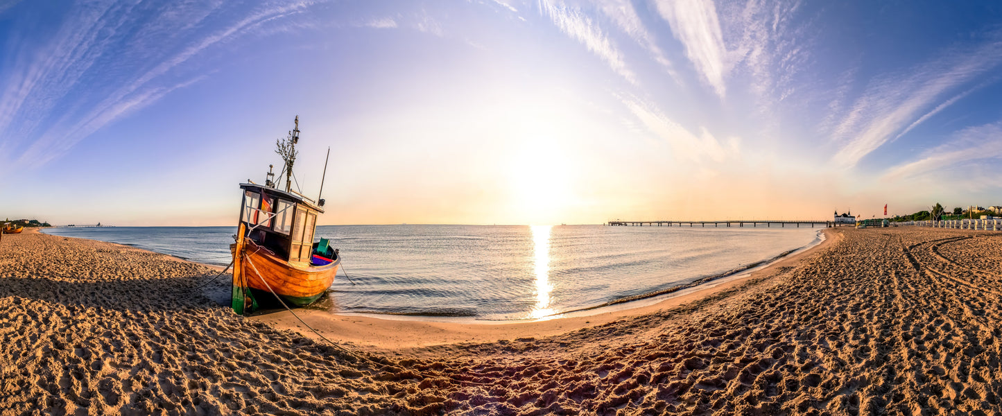 PANORAMA101 XXL-LEINWANDBILDER-PANORAMA-BOOT-UFER-KUESTE-STRAND-MEER-OZEAN-SEE-NORDSEE-OSTSEE-SYLT-BRAUN-BLAU-HIMMEL-WOLKEN