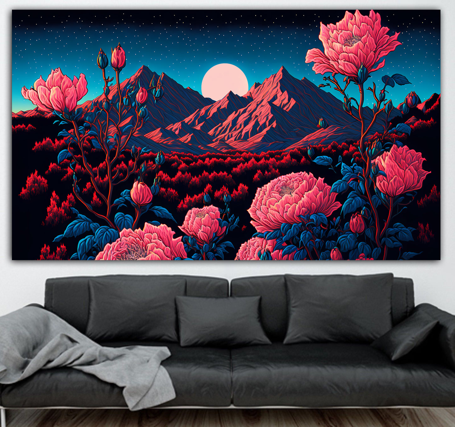 ROSA BLUMENFELD IN DER WÜSTE - MEGA XXXL 160X90 CM Leinwandbilder inkl. Holzrahmen NATUR LILA ROSA