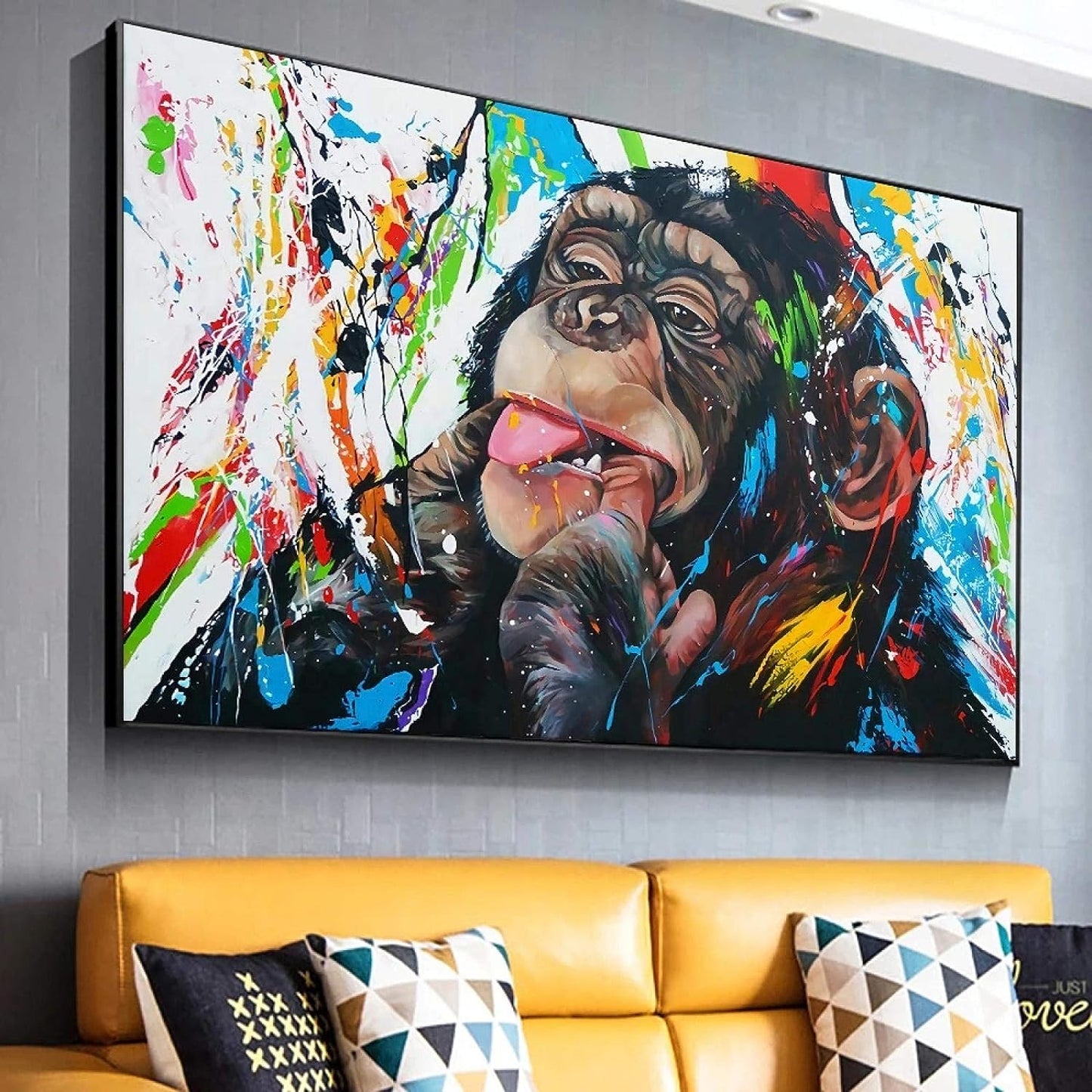 X131 - MEGA XXXL 160X90 CM Leinwandbilder inkl. Holzrahmen Affe Handgemalt