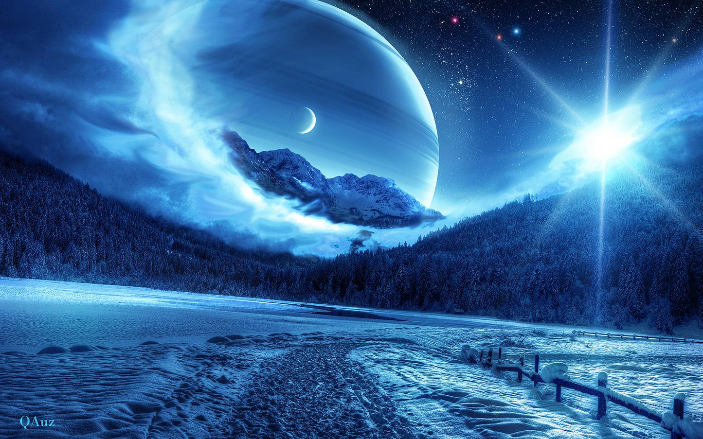 X525 XXL LEINWANDBILDER BLAU WINTER NACHT STERN MOND GALAXIE NATUR- MEGA XXXL 160X90 CM Leinwandbilder inkl. Holzrahmen