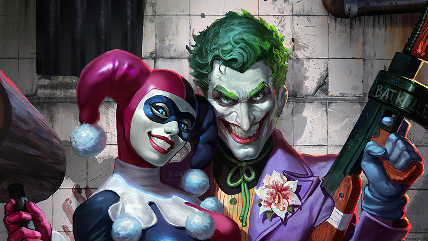X671 - XXXL LEINWANDBILDER INKLUSIVE HOLZRAHMEN - 160X90 CM - Joker Harley Quinn Batman Arkham Asylum DCComics ComicArt Superhelden Cosplay FanArt Videospiele