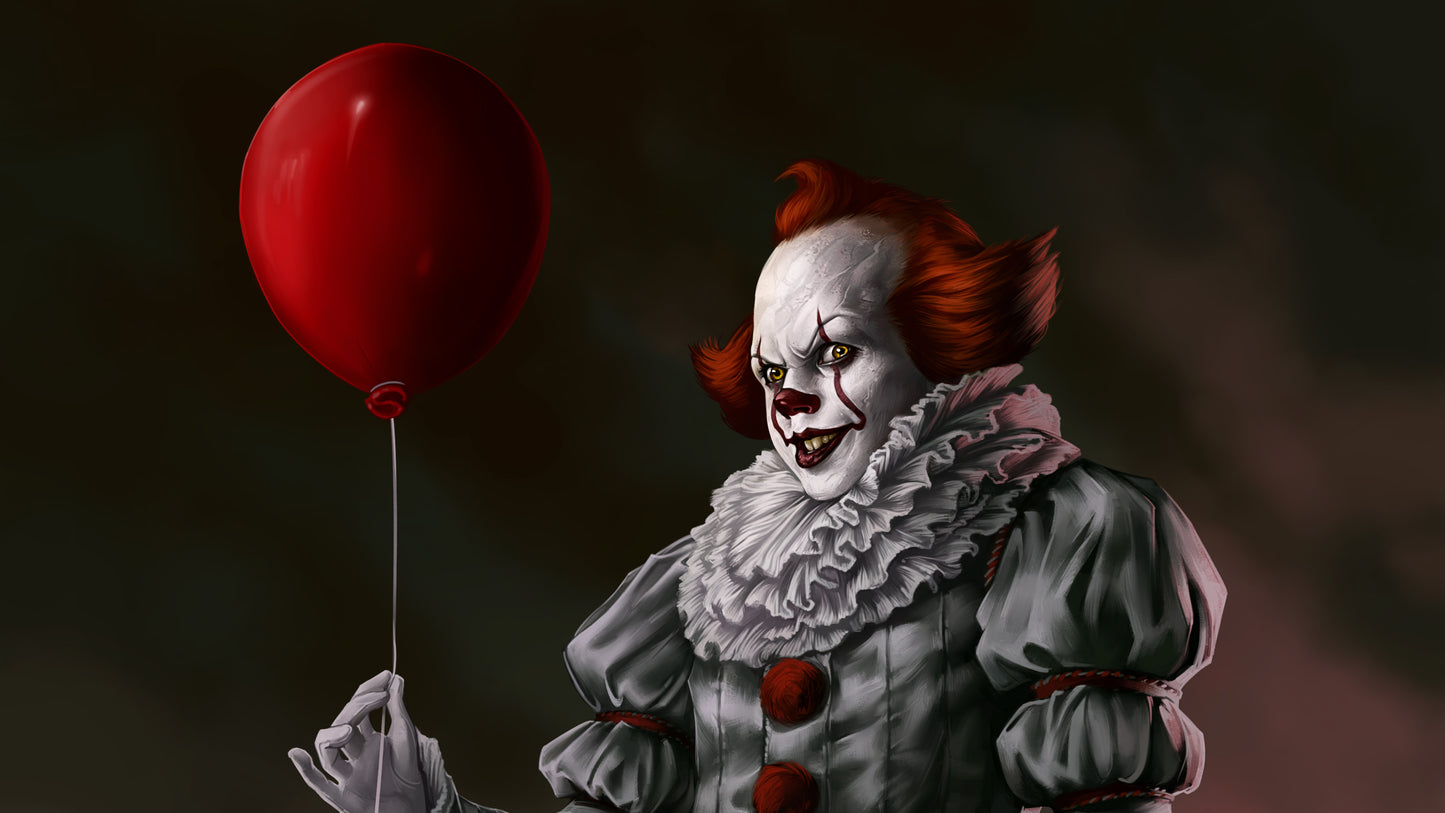 X781 - XXXL LEINWANDBILDER INKLUSIVE HOLZRAHMEN Gruseliger Clown ES Rote Ballons Halloween Grusel Unheimlich Horrorkunst