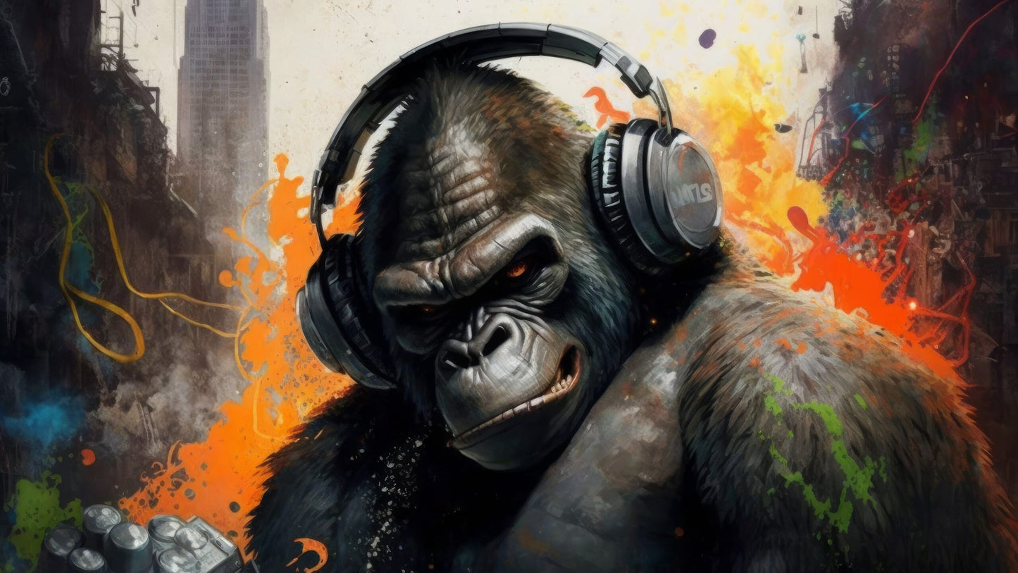 X792 - XXXL LEINWANDBILDER INKLUSIVE HOLZRAHMEN Gorilla Kopfhörer Mikrofon Tierliebe Musik Tierfotografie Kreativität Lustig Natur Wildlife