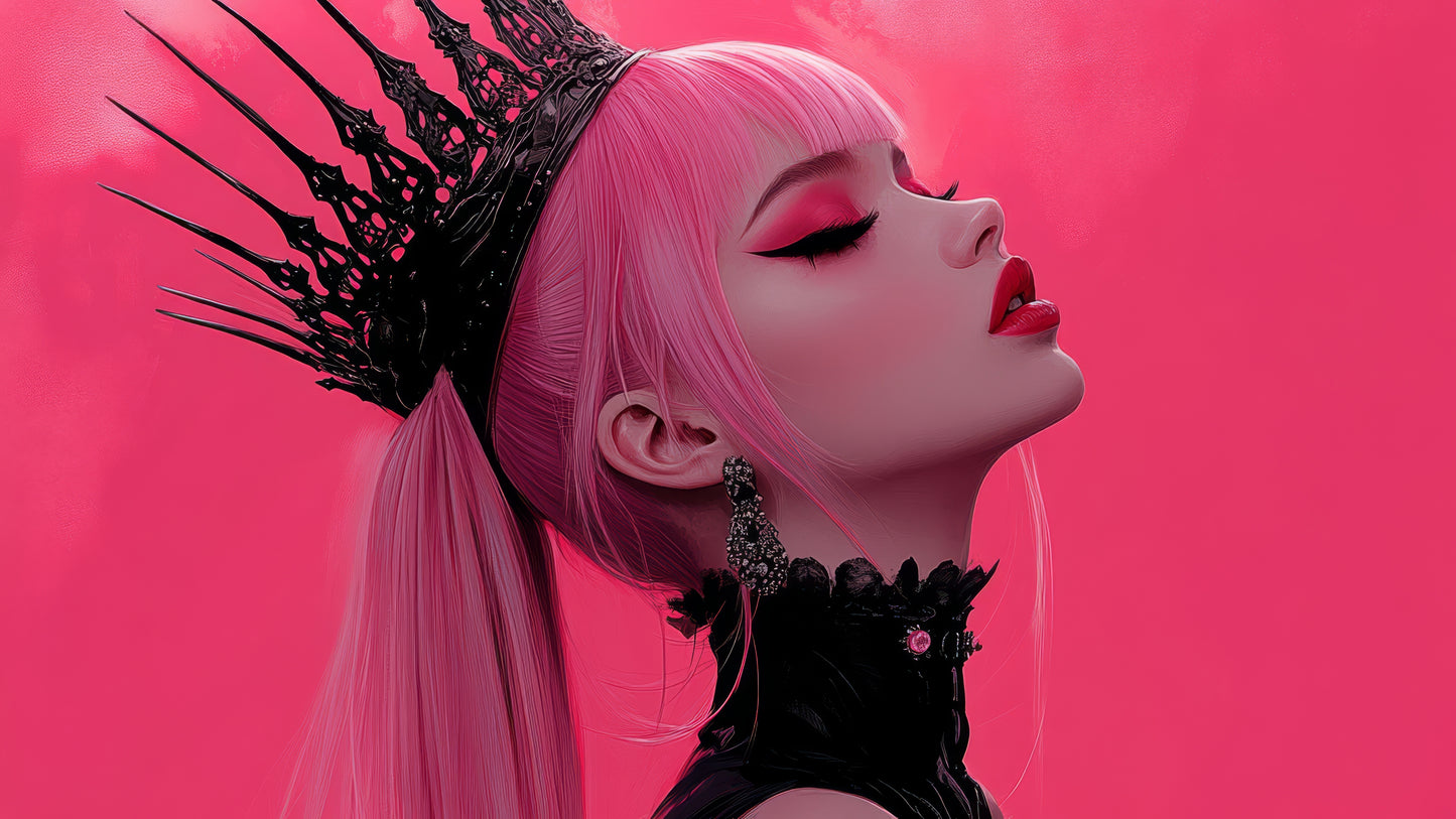 X812 - XXXL LEINWANDBILDER INKLUSIVE HOLZRAHMEN - Frau Mit Krone Rosa Haare Kreative Frisuren Mode Inspiration Haarfarbe Schönheit Selbstbewusstsein StilIkone