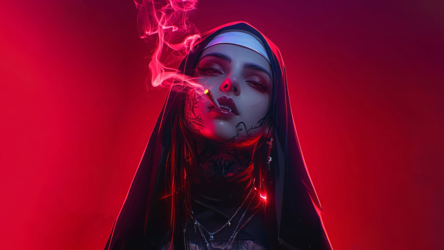 X819 - XXXL LEINWANDBILDER INKLUSIVE HOLZRAHMEN - Frau Schwarzer Hoodie Rauchen Zigarette Mode Urban Kunst