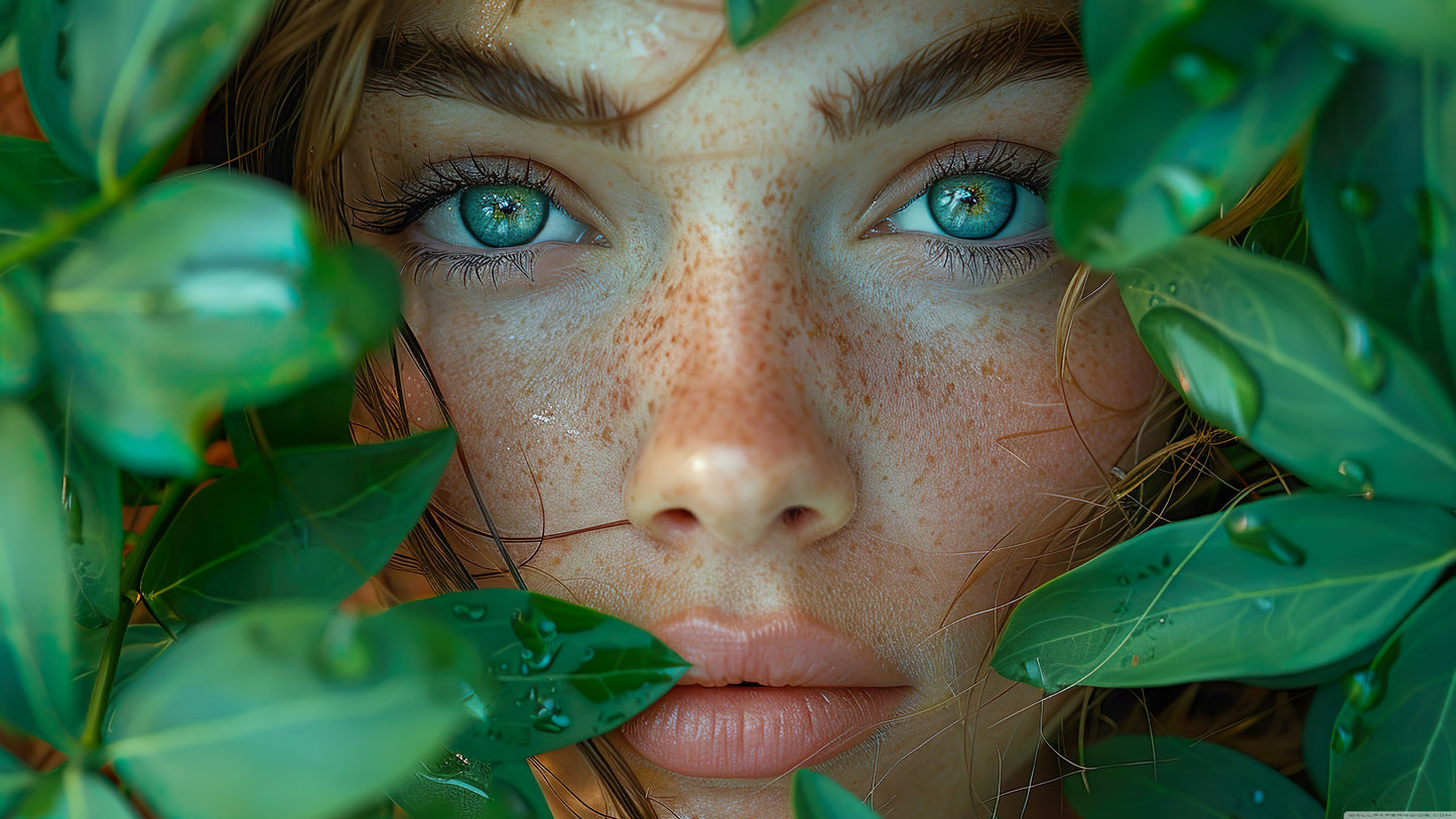 X832 - XXXL LEINWANDBILDER INKLUSIVE HOLZRAHMEN - Freckles Sommersprossen Mädchen Schöne Augen Tropen Natur