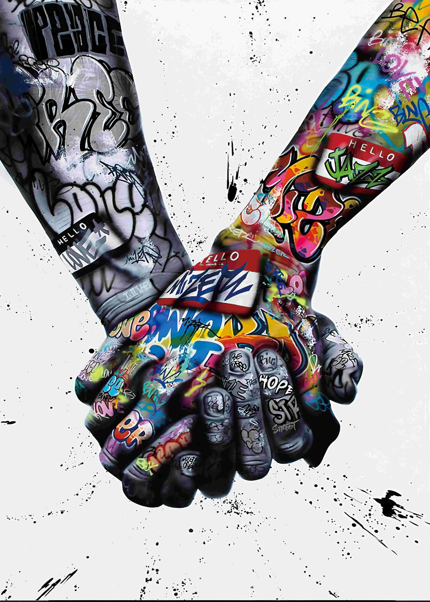XXL LEINWANDBILD BANKSY HÄNDE FREUNDSCHAFT STREET ART - MEGA XXXL 160X90 CM Leinwandbilder inkl. Holzrahmen