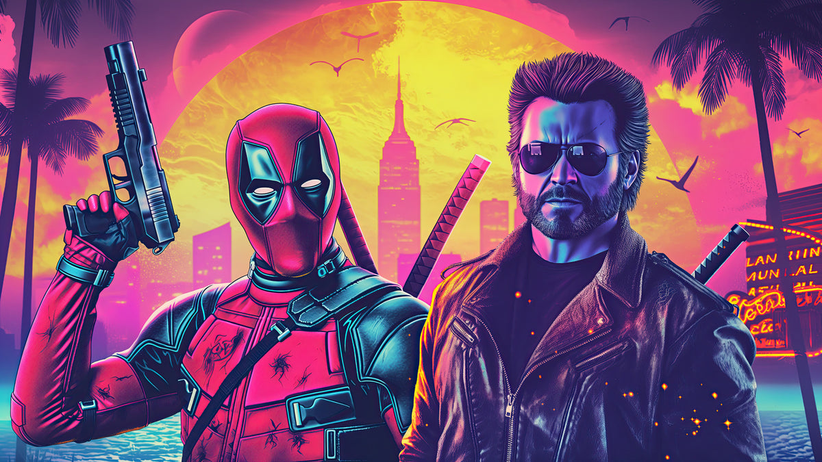XXL Leinwandbilder DEADPOOL VS WOLVERINE GTA VICE CITY NEON 6