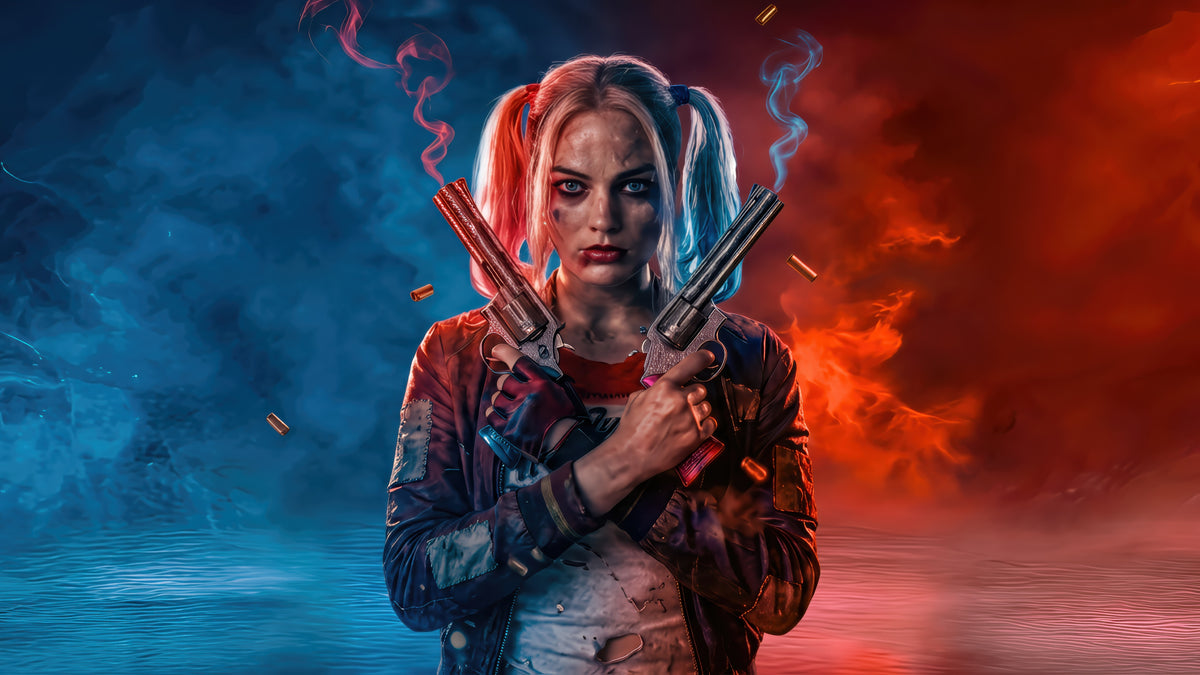 XXL Leinwandbilder Harley Quinn Margot Robbie Blau Rot