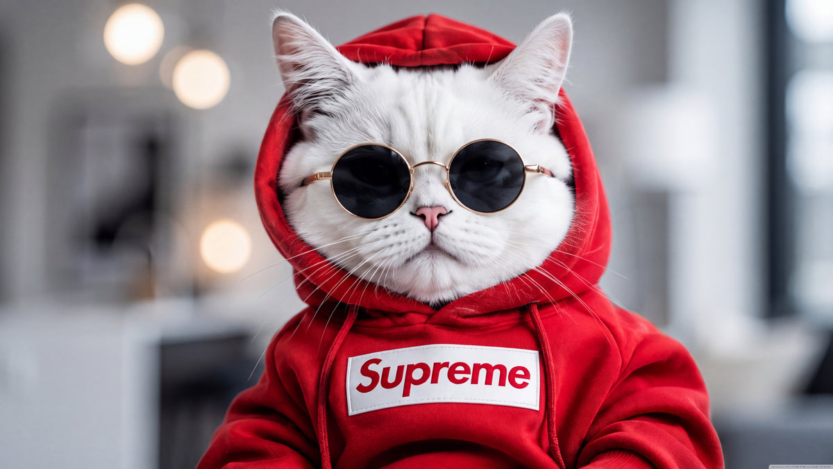 XXL Leinwandbilder Hypebeast Mode Fashion Katze Hoodie Supreme