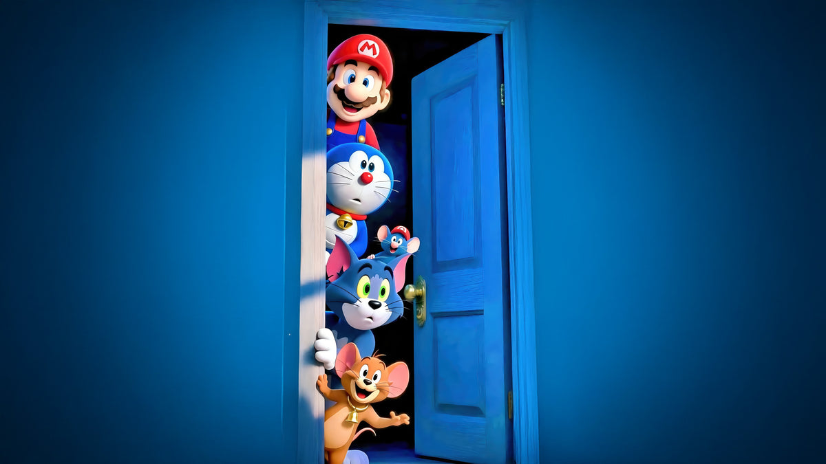 XXL Leinwandbilder Mario Doraemon Tom And Jerry Blue
