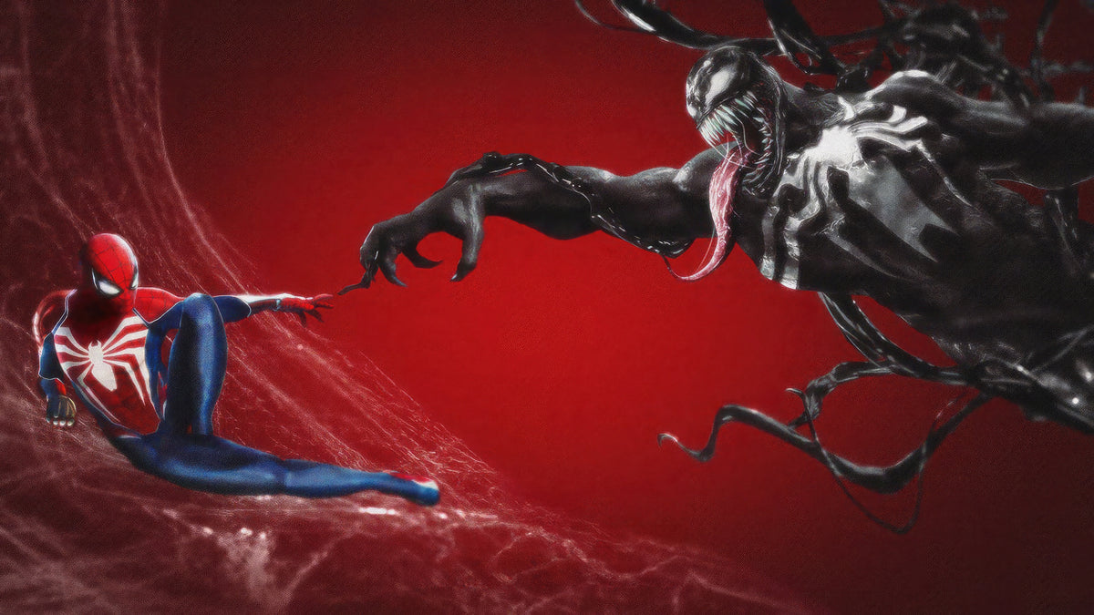 XXL Leinwandbilder Spiderman Venom berühmte Berührung zwischen Gott und Adam Deckenfresko „Die Erschaffung Adams“ Michelangelo Buonarroti