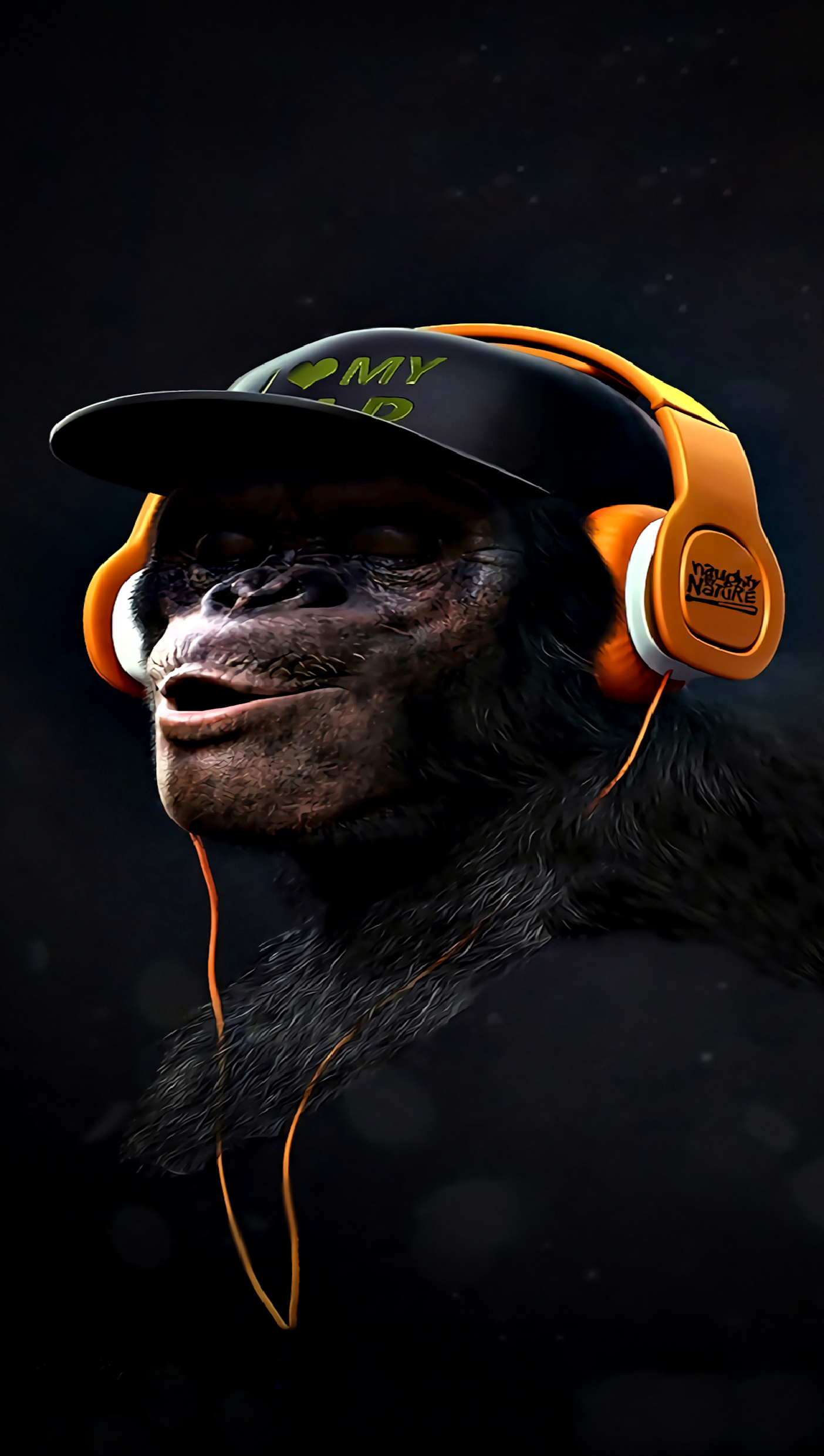 x543 XXL Leinwandbilder Monkey Swag Malerei Gelbe Kopfhörer Affe mit Kappe Mund Singen Kultig Schwarz Tiere - MEGA XXXL 160X90 CM Leinwandbilder inkl. Holzrahmen