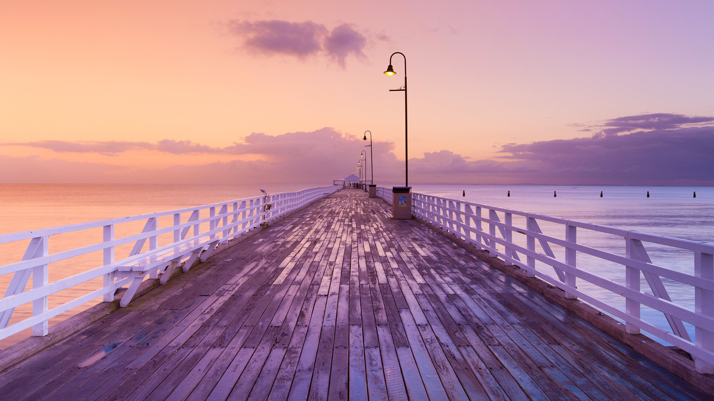 x544 XXL Leinwandbilder Lila Steg Wolken New Jersey Morgen Straßenlicht Purple Lila Brücke Licht Wolken - MEGA XXXL 160X90 CM Leinwandbilder inkl. Holzrahmen
