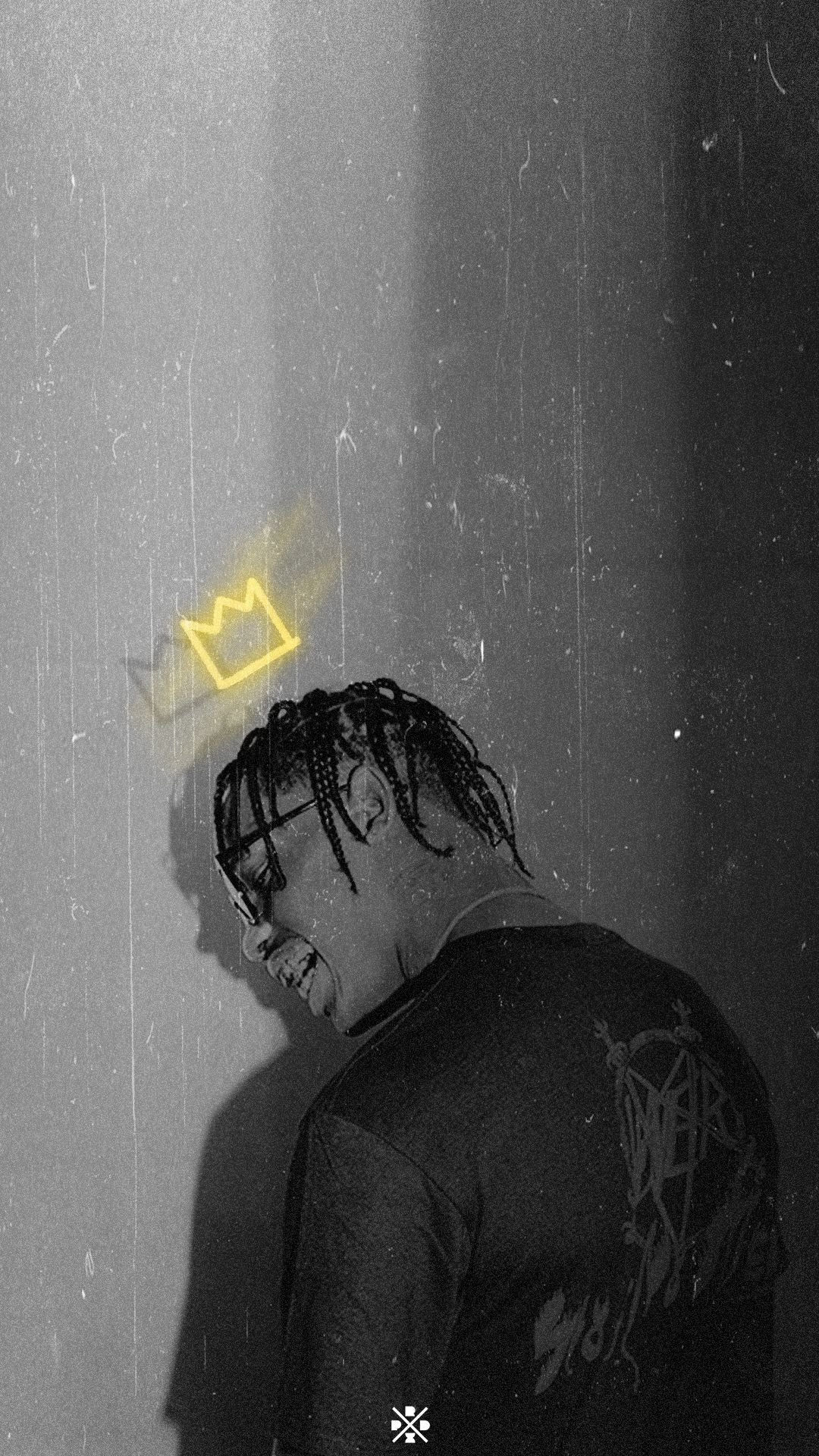 x546 XXL Leinwandbilder Travis Scott Rapper Hiphop Musiker Schwarz weiß Gelb Krone King - MEGA XXXL 160X90 CM Leinwandbilder inkl. Holzrahmen