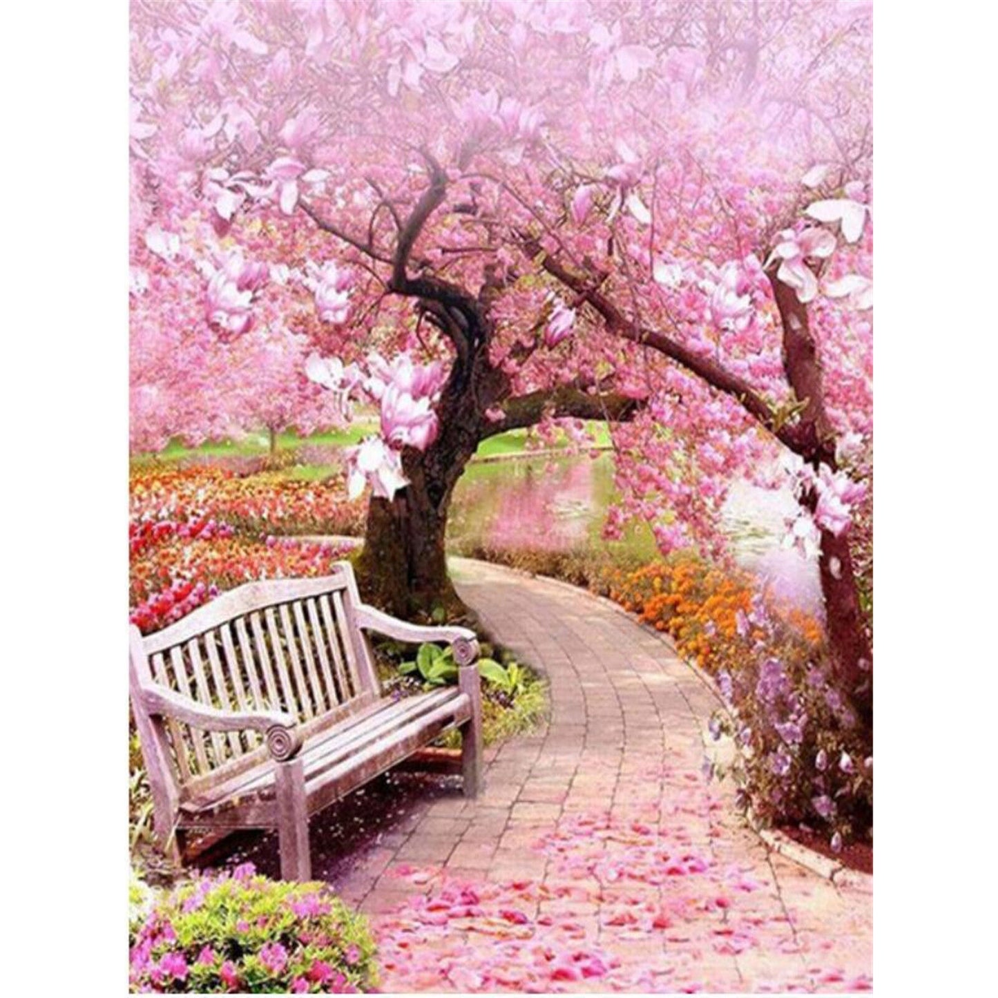 x554 XXL Leinwandbilder Verikales Blüttenblätter Bild in rosa Parkbank Herbst Shabby Chic - MEGA XXXL 160X90 CM Leinwandbilder inkl. Holzrahmen