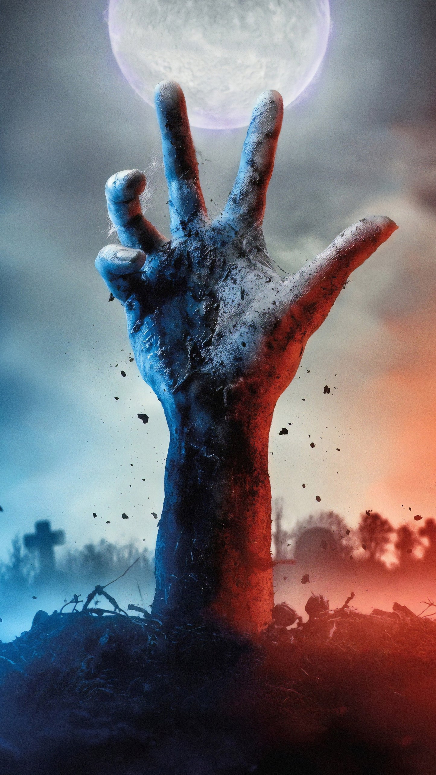 x559 XXL Leinwandbilder The dead dont die Zombie Horror Hand aus der Gruft Mond Gruselig Halloween Blau Rot Nacht - MEGA XXXL 160X90 CM Leinwandbilder inkl. Holzrahmen
