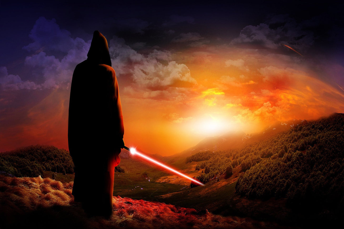 x564 XXL Leinwandbilder Luke Skywalker Lichtschwert Afterburn Vulkan Star Wars Sonnenuntergang Dämmerung - MEGA XXXL 160X90 CM Leinwandbilder inkl. Holzrahmen