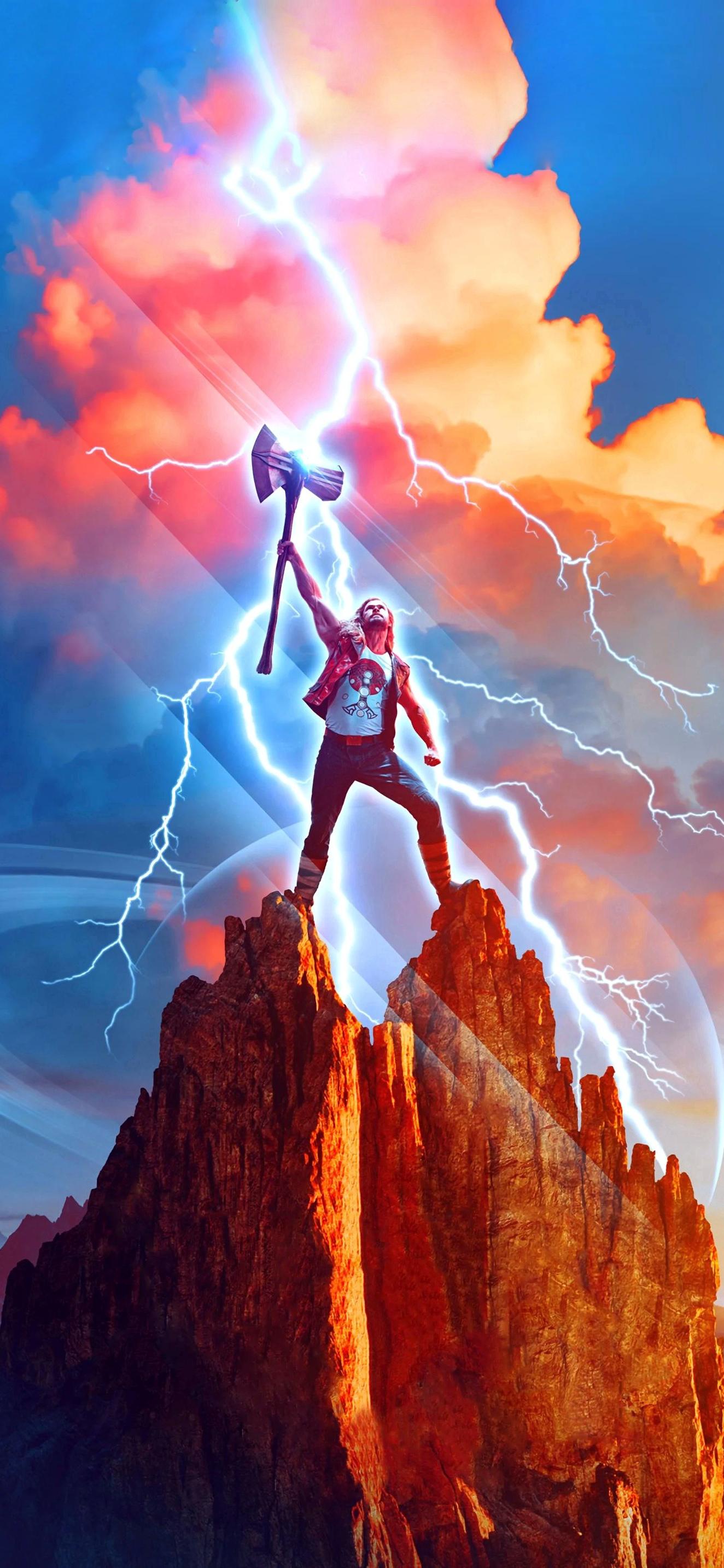 x566 XXL Leinwandbilder Thor Fire and thunder Berg Hügel Hammer Gewitter Blitze Marvel Superhelden - MEGA XXXL 160X90 CM Leinwandbilder inkl. Holzrahmen