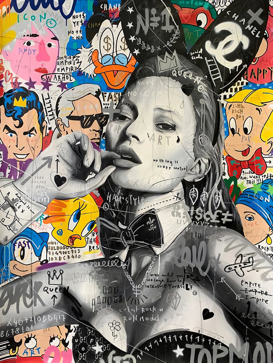 x586 XXL Leinwandbilder Banksy Kate Moss Pop Art Model Fashion Handgemalt Chanel- MEGA XXXL 160X90 CM Leinwandbilder inkl. Holzrahmen