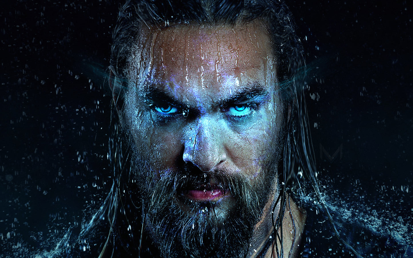x600 XXL Leinwandbilder Jason Momoa Aquaman Blaue Augen Regentropfen Black Storm Böser Blick - MEGA XXXL 160X90 CM Leinwandbilder inkl. Holzrahmen