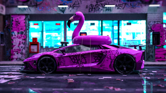 x601 XXL Leinwandbilder Lamborghini Aventador Flamingo Supersportwagen Pink Fresh Look Cool Autos - MEGA XXXL 160X90 CM Leinwandbilder inkl. Holzrahmen