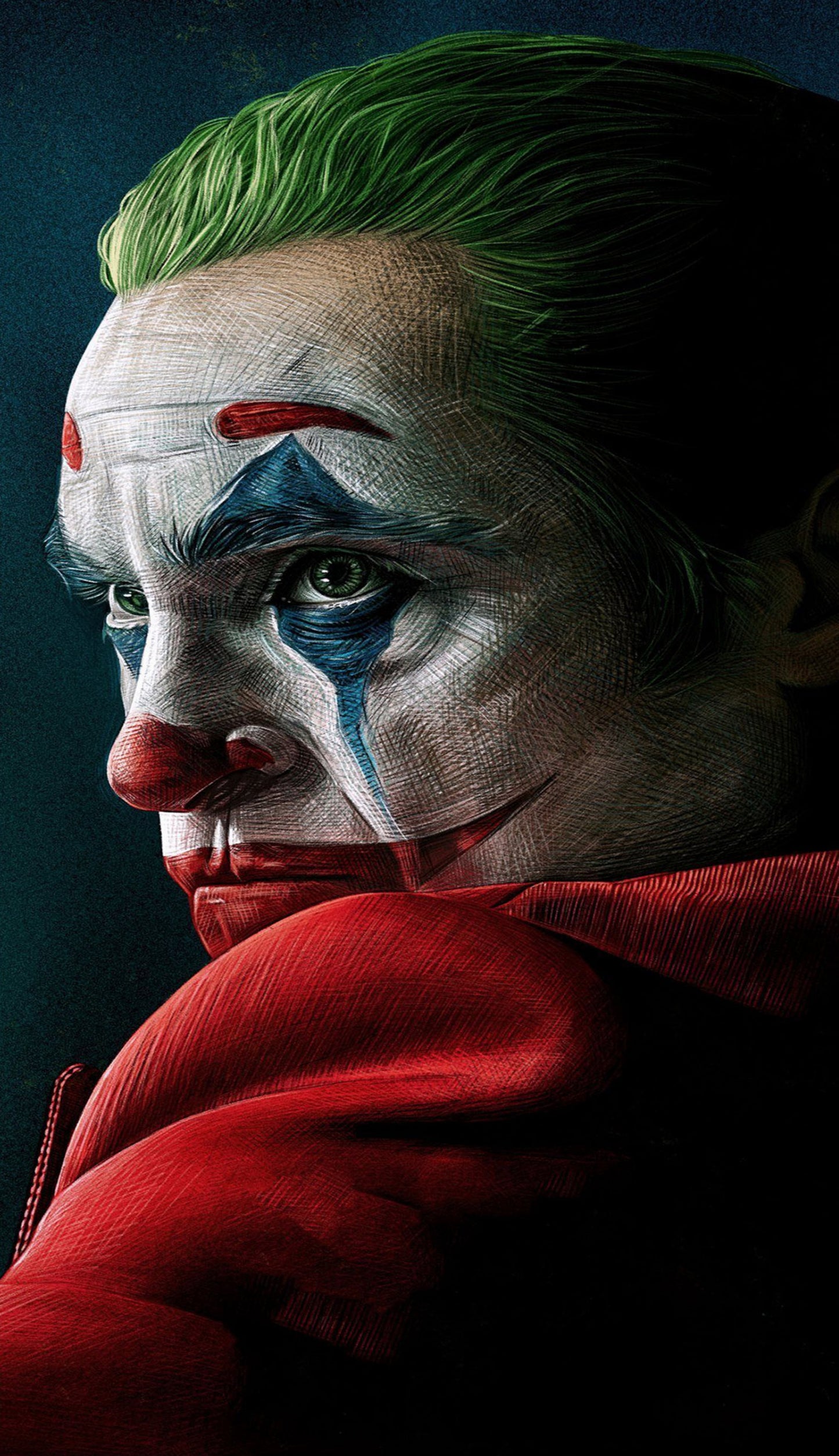 x624 -joker-joaquin_phoenix- XXL Leinwandbilder Schulterblick Clown Schminke Grüne Haare Roter Anzug Villains Batman Superhelden Filme und Serien- MEGA XXXL 160X90 CM Leinwandbilder inkl. Holzrahmen