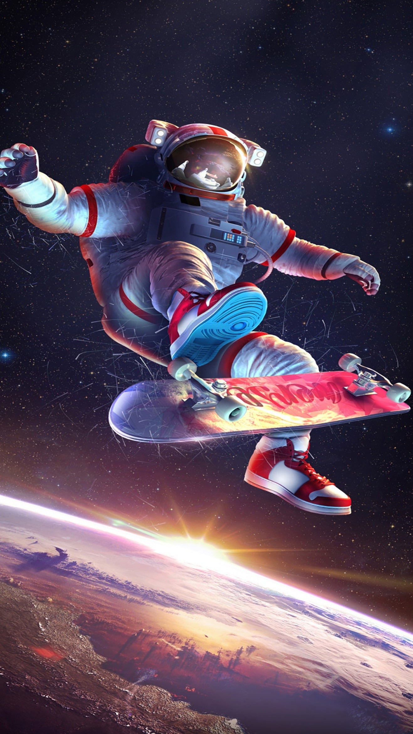 x637 - XXXL LEINWANDBILDER INKLUSIVE HOLZRAHMEN - 160X90 CM - Astronaut Weltraum Skateboard Raumfahrt SpaceArt Astronomie Galaxie Abenteuer