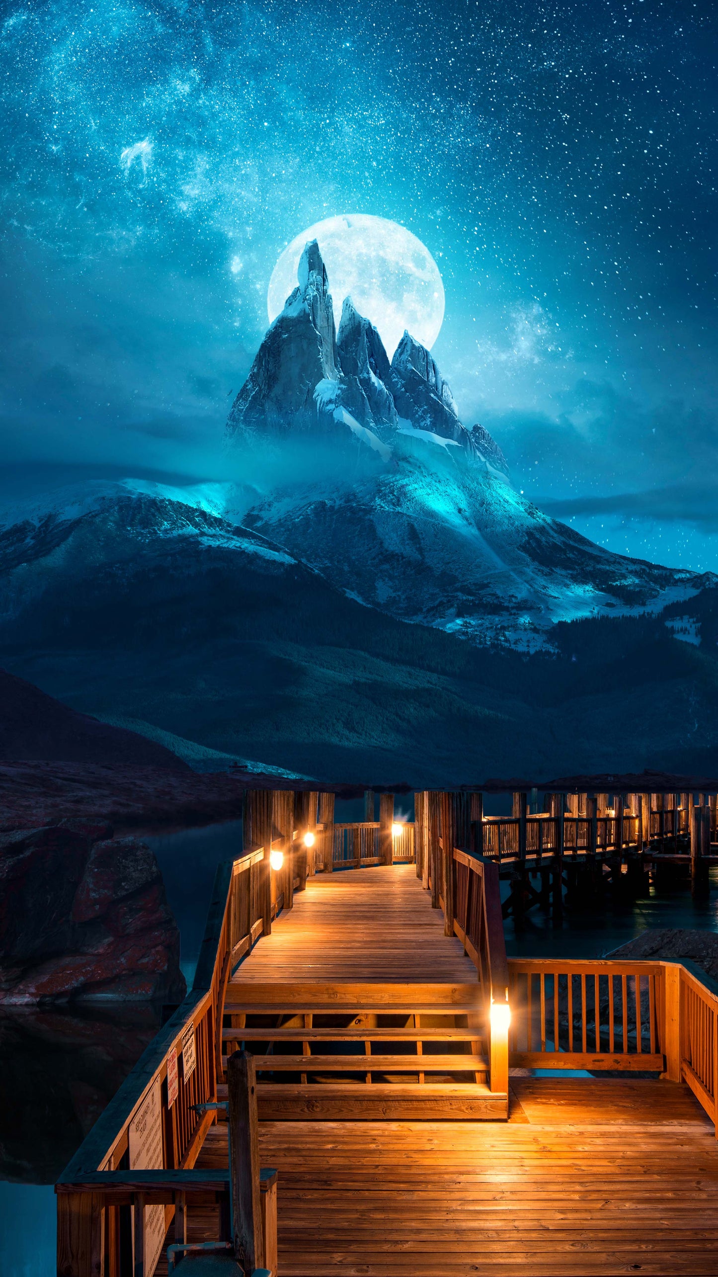 X646 - XXXL LEINWANDBILDER INKLUSIVE HOLZRAHMEN - 160X90 CM - Holzsteg Lichter Berglandschaft Naturfotografie Abendstimmung Wasser Outdoor Reisen Natur Landschaft Urlaub Entspannung Abenteuer Wanderlust Seeblick Sonnenuntergang Naturgenuss