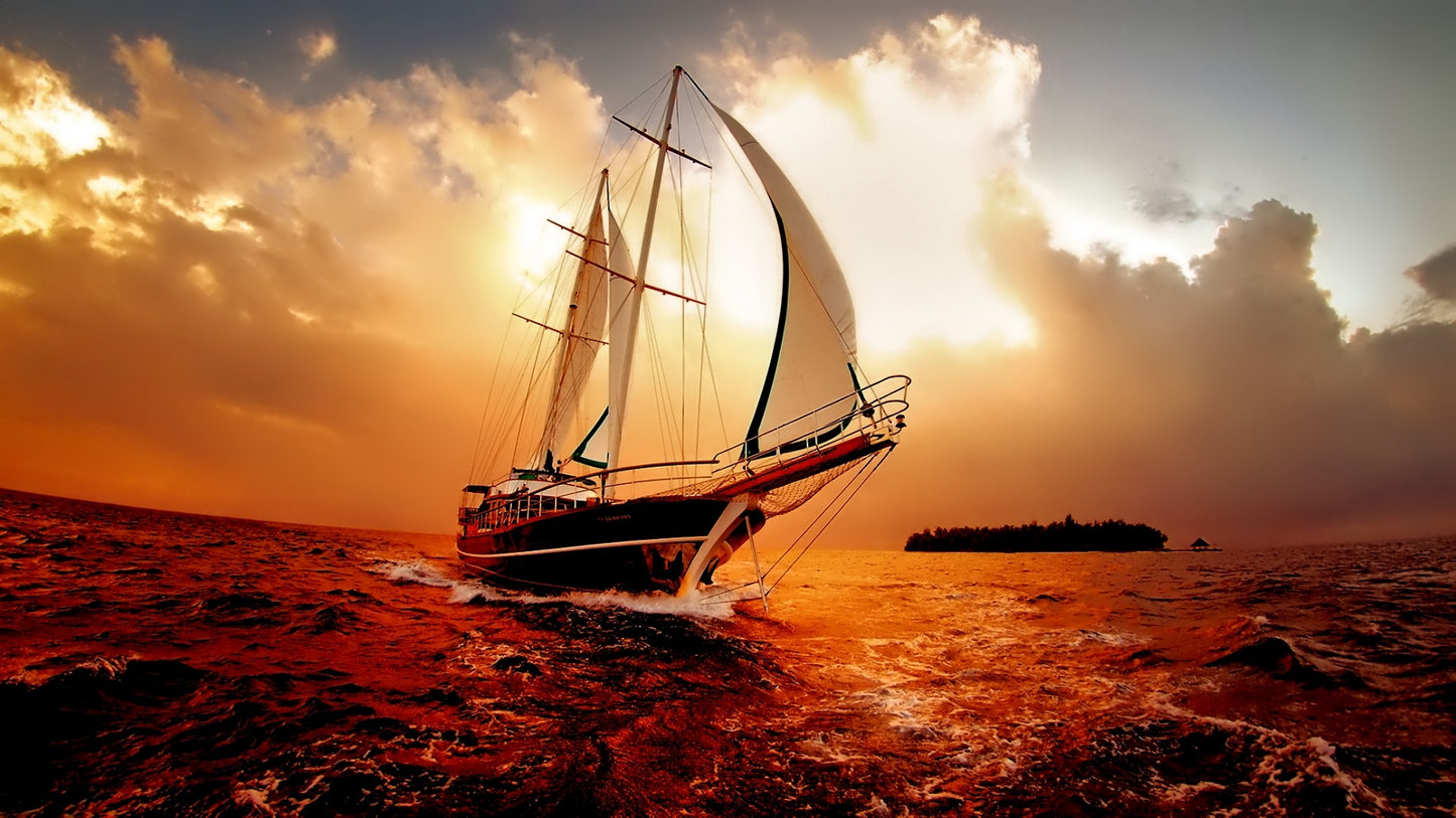 x656 XXL Leinwandbilder Wasser Schiff Segelboot Segeln Himmel Wolken Meer Ozean Wasserfahrzeug - MEGA XXXL 160X90 CM Leinwandbilder inkl. Holzrahmen