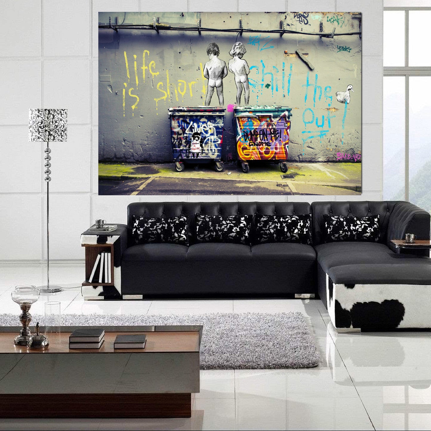 MEGA XXXL 160X90 CM Leinwandbilder inkl. Holzrahmen W51 BANKSY ART KEEP CALM LIFE IS SHORT CHILL THE DUCK OUT STREET ART Enten Ducks
