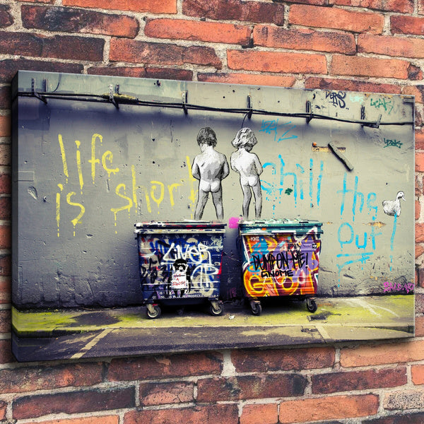 MEGA XXXL 160X90 CM Leinwandbilder inkl. Holzrahmen W51 BANKSY ART KEEP CALM LIFE IS SHORT CHILL THE DUCK OUT STREET ART Enten Ducks