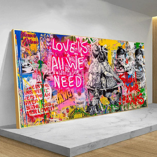 MEGA XXXL 160X90 CM Leinwandbilder inkl. Holzrahmen Banksy LOVE IS ALL WE NEED