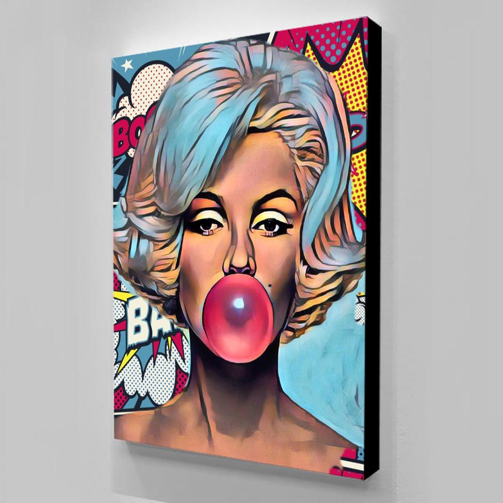 MEGA XXXL 160X90 CM Leinwandbilder inkl. Holzrahmen MARILYN MONROE KAUGUMMI WARHOL