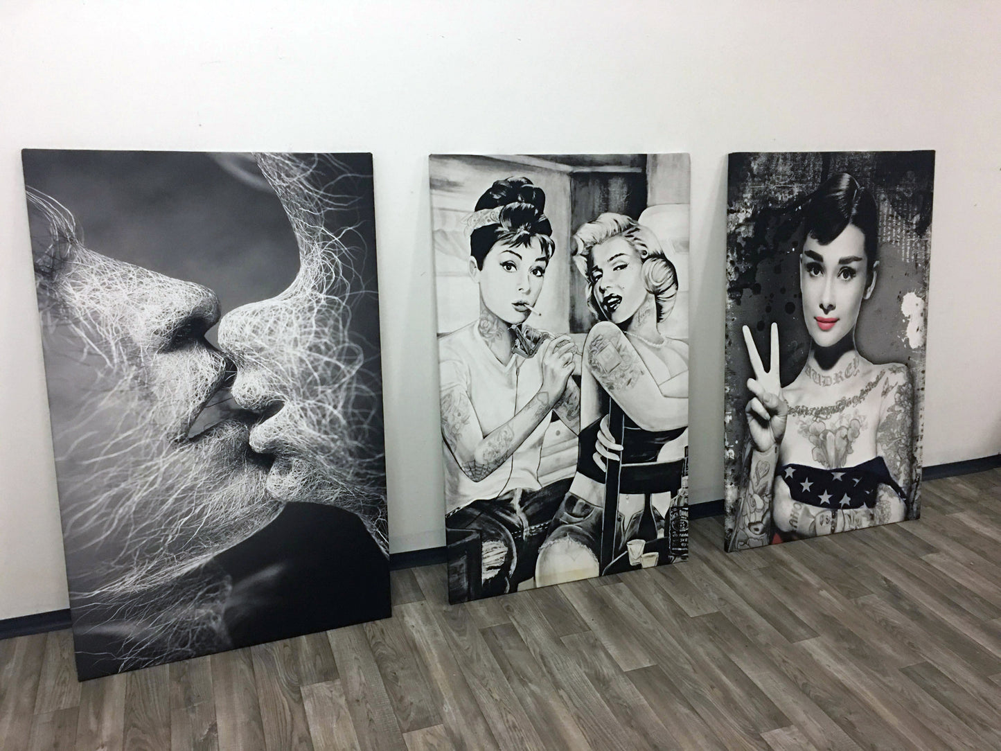 MEGA XXXL 160X90 CM Leinwandbilder inkl. Holzrahmen W30 MARILYN MONROE AUDREY HEPBURN TATTOO
