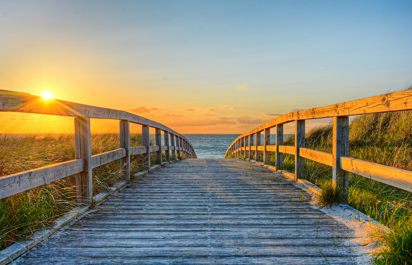 L199 - MEGA XXXL 160X90 CM Leinwandbilder inkl. Holzrahmen - STEG SONNENAUFGANG - MEER SONNE NATUR