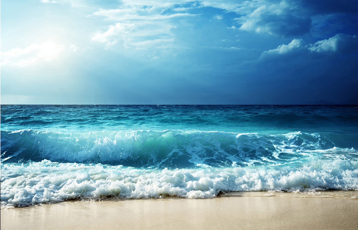 L202 - MEGA XXXL 160X90 CM Leinwandbilder inkl. Holzrahmen - STRAND AM OZEAN BLAU WOLKEN HIMMEL NATUR