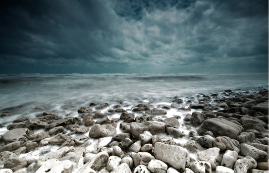 L246 - MEGA XXXL 160X90 CM Leinwandbilder inkl. Holzrahmen - STEINE AM MEER DUNKELBLAUER HIMMEL SEE NATUR