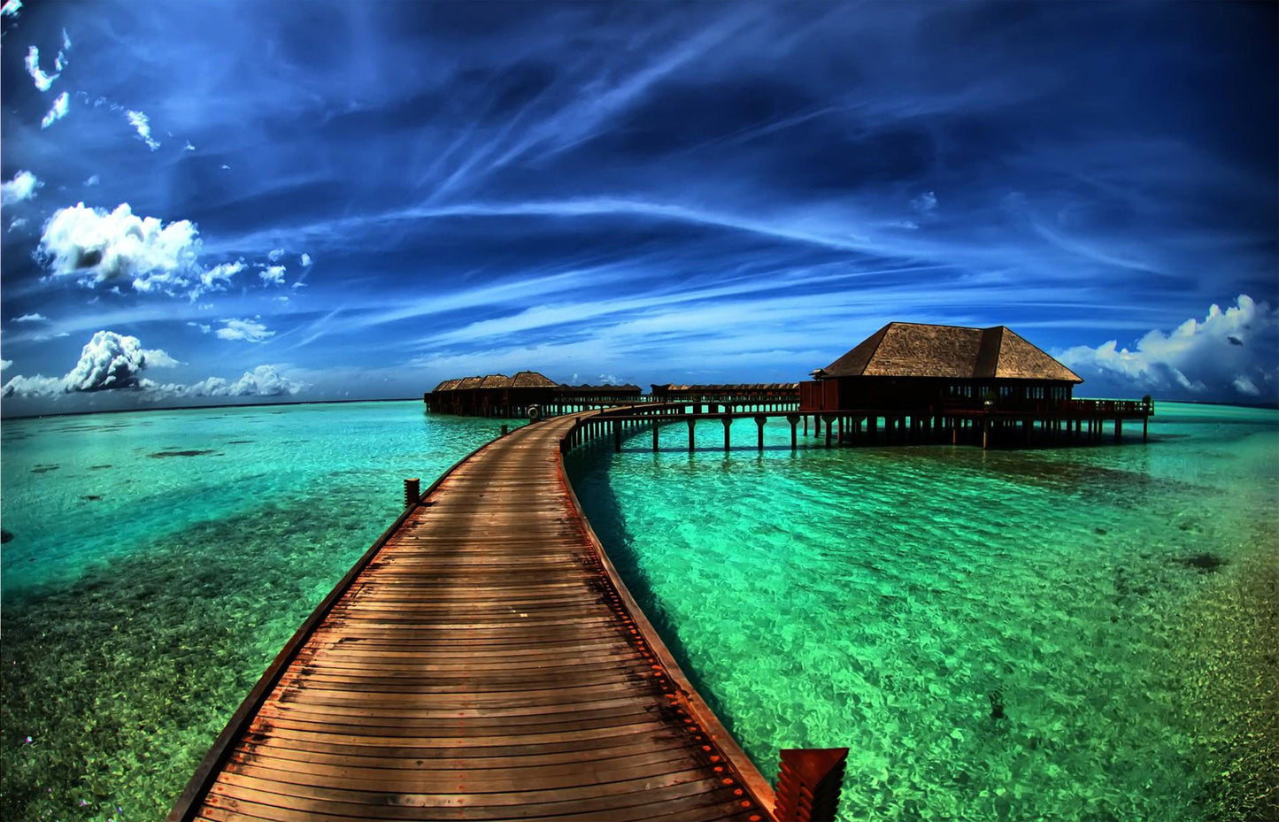 L43 - MEGA XXXL 160X90 CM Leinwandbilder inkl. Holzrahmen - STEG AM MEER BLAUER HIMMEL NATUR STRAND GRÜN