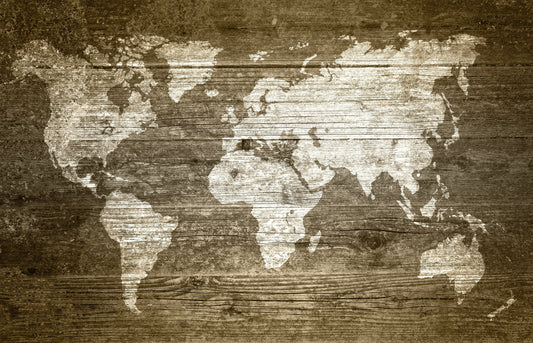 L60 - MEGA XXXL 160X90 CM Leinwandbilder inkl. Holzrahmen - WELTKARTE HOLZ GRUNGE BRAUN