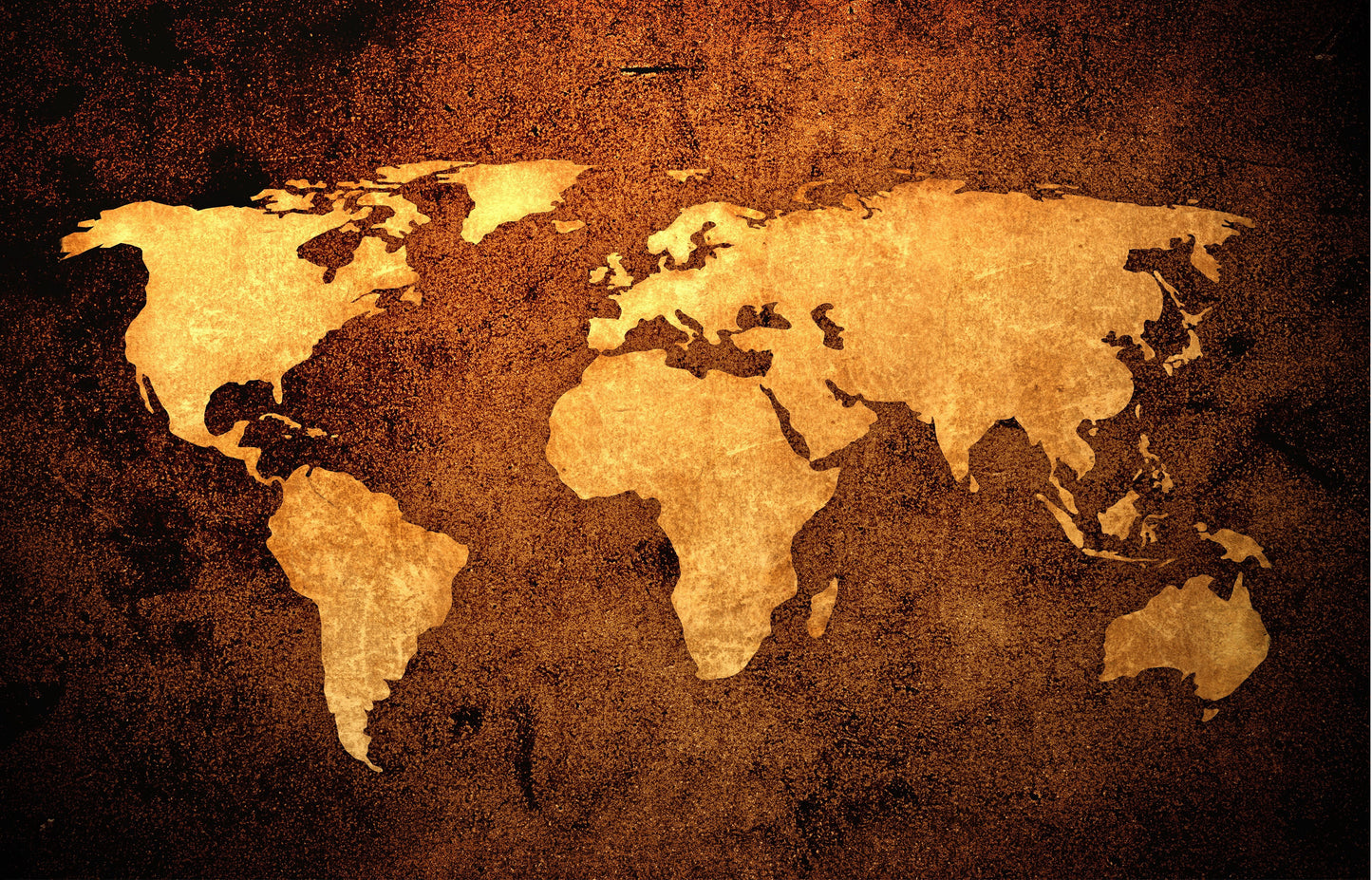 L77 - MEGA XXXL 160X90 CM Leinwandbilder inkl. Holzrahmen - WELTKARTE GOLD GRUNGE BRAUN MODERN ART