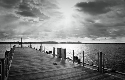 L90 - MEGA XXXL 160X90 CM Leinwandbilder inkl. Holzrahmen - STEG SCHWARZ WEISS MEER SEE HIMMEL
