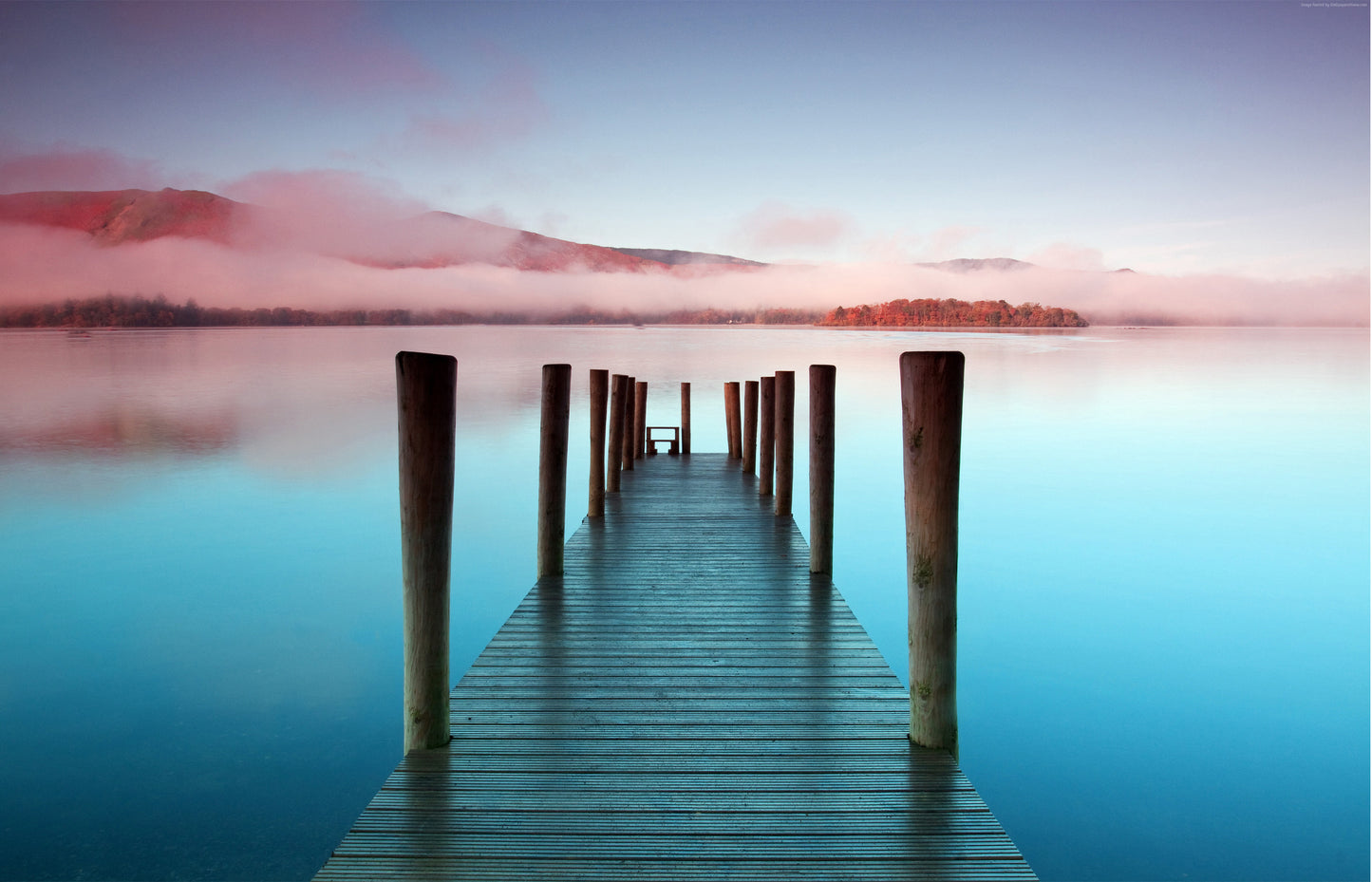 W110 - MEGA XXXL 160X90 CM Leinwandbilder inkl. Holzrahmen - STEG IM MEER BLAU VIOLETT BRAUN NATUR